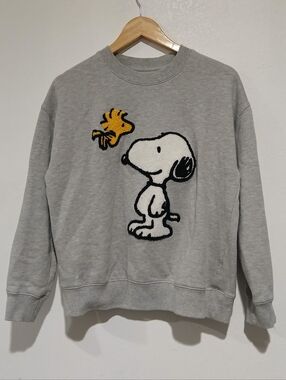 Peanuts Snoopy & Woodstock embroidered gray crew neck sweatshirt Size: S
